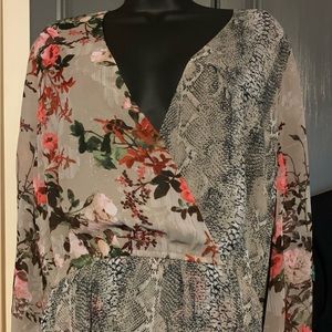 INC blouse. Beautiful light floral print. Neutral with pink flowers.